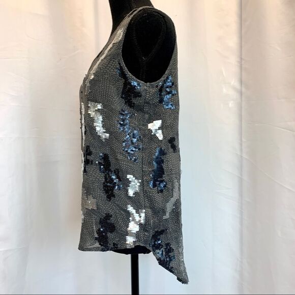 DEX silver gray black sequin Camisole tank top Blouse Sz S sparkly Vegas - Picture 3 of 11